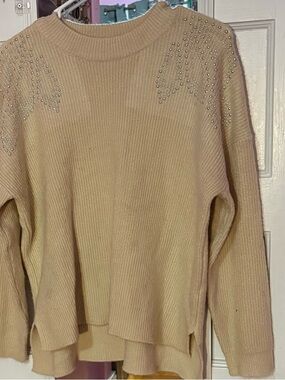 Beaded Cream Rib-Knit Women's Sweater